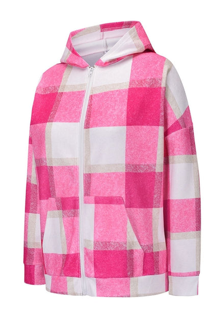 Creamtopmall Plaid Hooded Zipper Coat