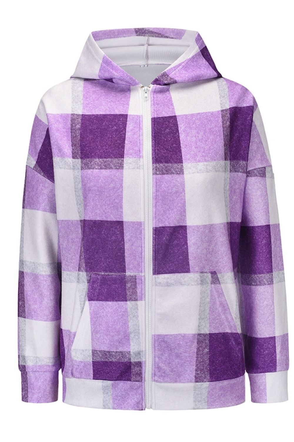 Creamtopmall Plaid Hooded Zipper Coat