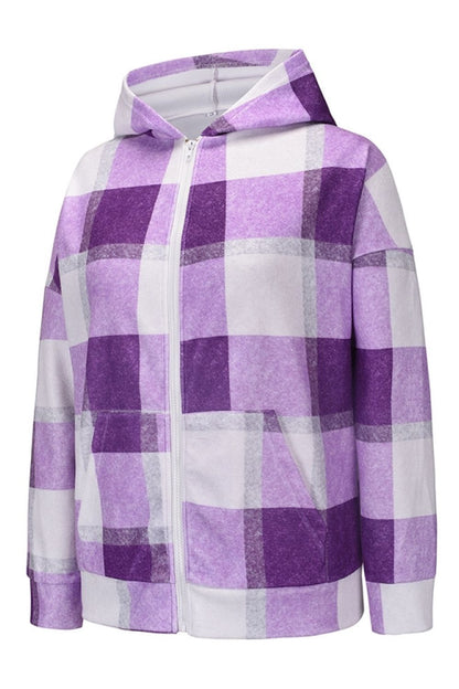 Creamtopmall Plaid Hooded Zipper Coat