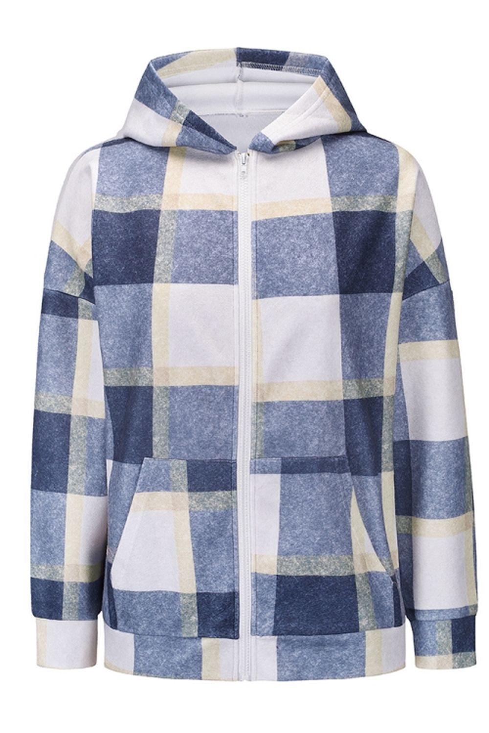 Creamtopmall Plaid Hooded Zipper Coat