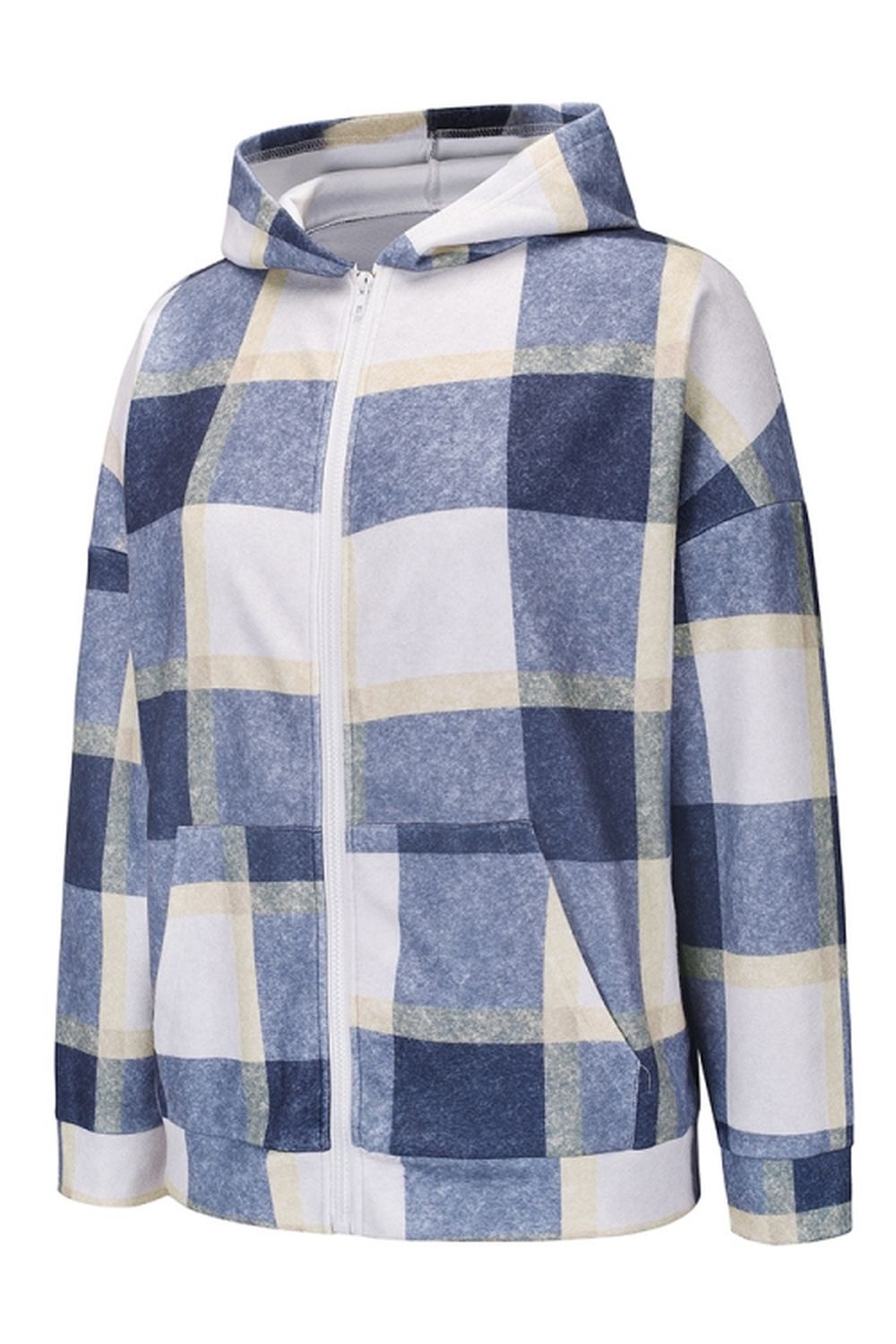 Creamtopmall Plaid Hooded Zipper Coat