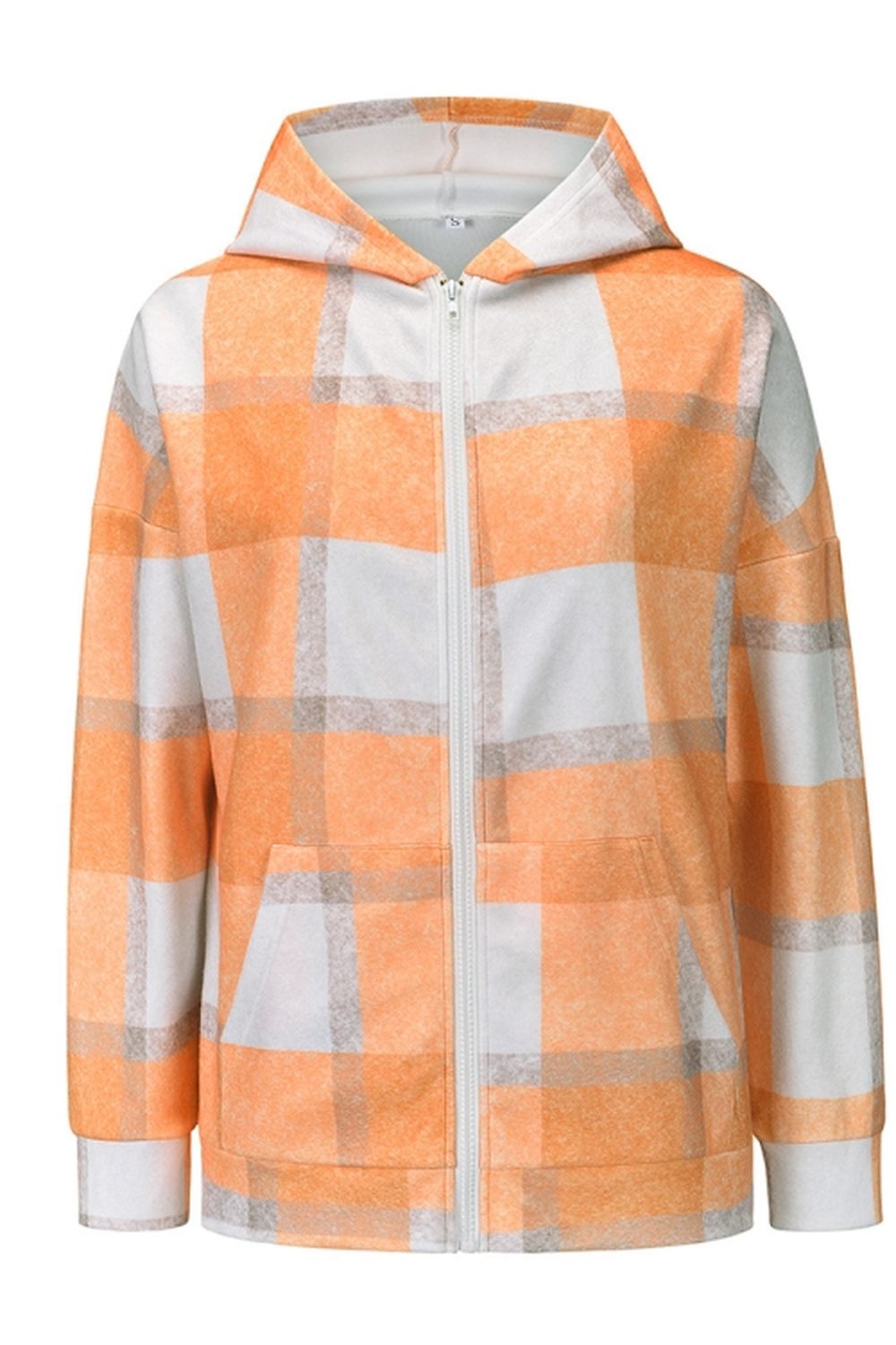 Creamtopmall Plaid Hooded Zipper Coat