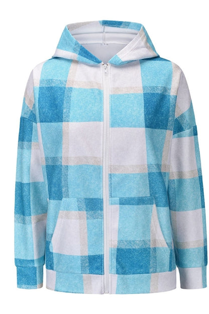 Creamtopmall Plaid Hooded Zipper Coat