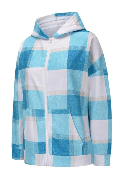 Creamtopmall Plaid Hooded Zipper Coat