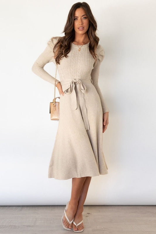 Creamtopmall Bubble Long-Sleeved Mid-Length Knitted Dress