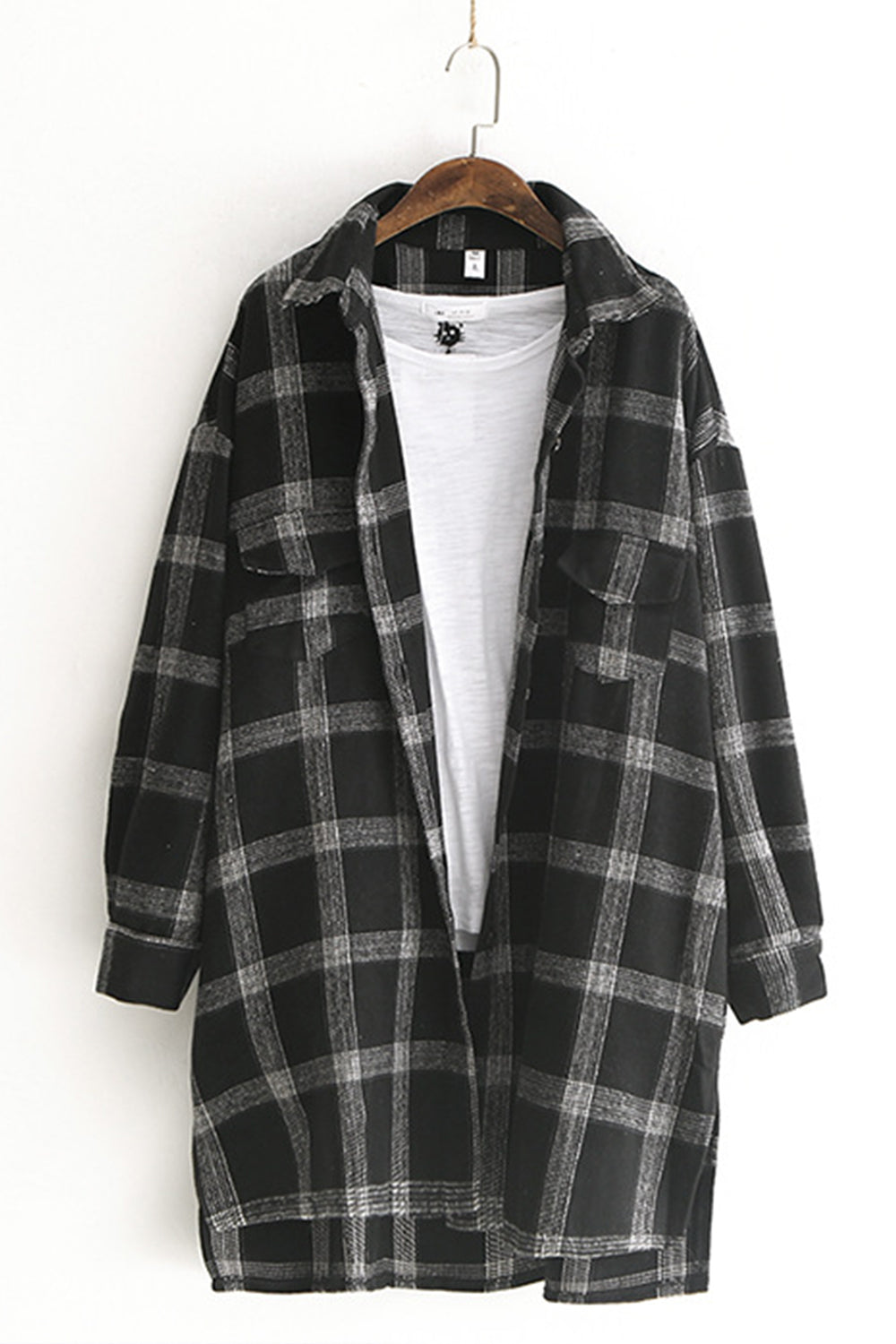 Creamtopmall Lapel Thickening Brushed Plaid Flannel Cardigan