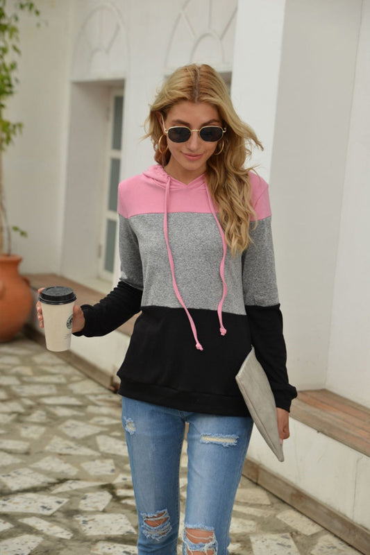 Creamtopmall Contrast Long Sleeve Hooded Sweater