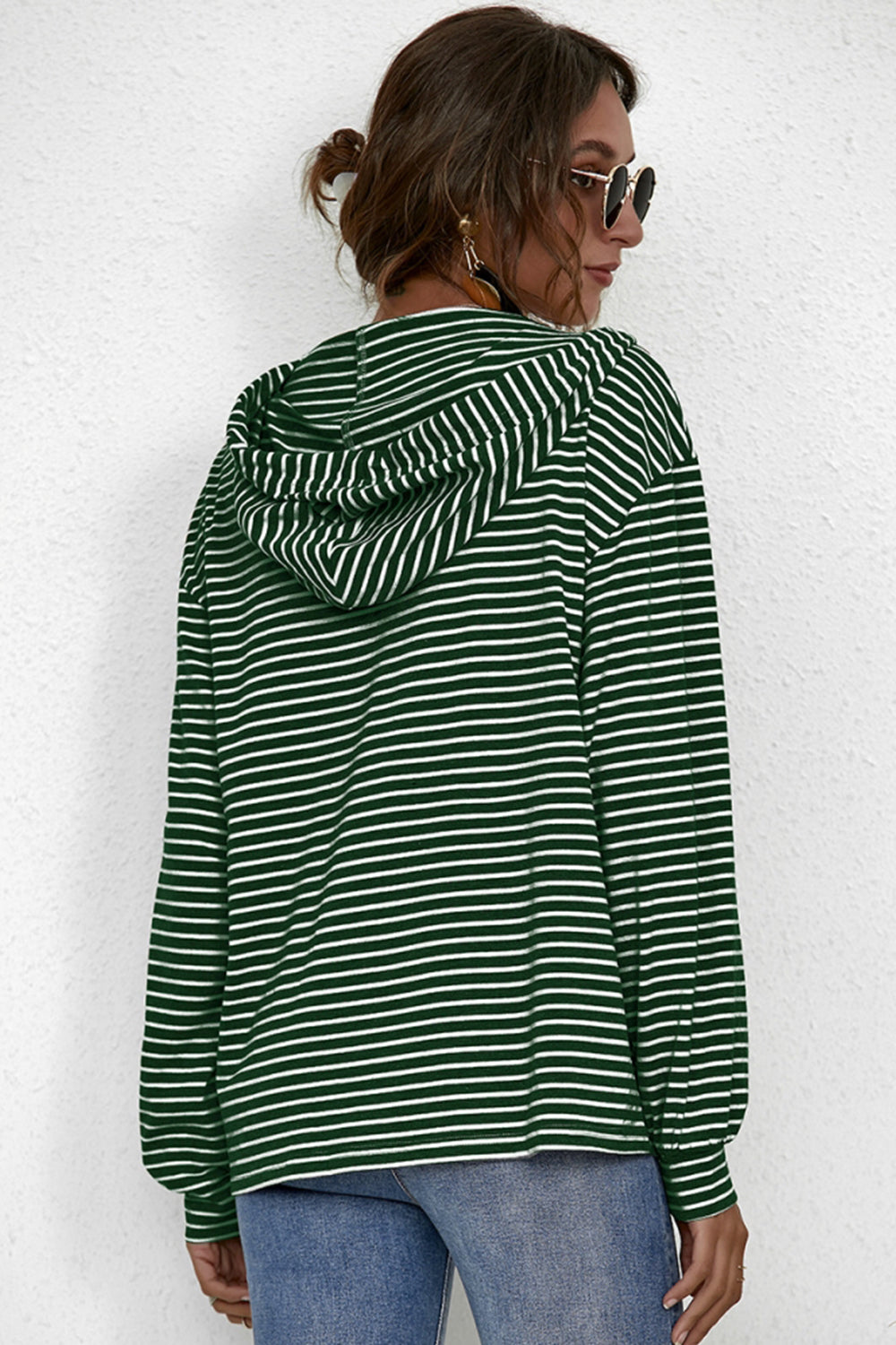 Creamtopmall Striped Hooded V-neck Sweater