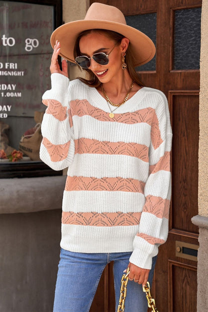 Creamtopmall Striped Long-Sleeve Sweater