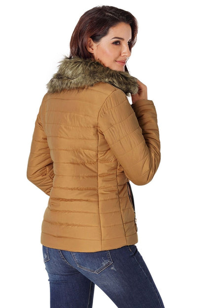 Creamtopmall Faux Fur Collar Zipper Two-Pocket Jacket