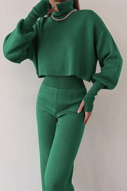 Creamtopmall Casual Solid Solid Color Turtleneck Long Sleeve Two Pieces