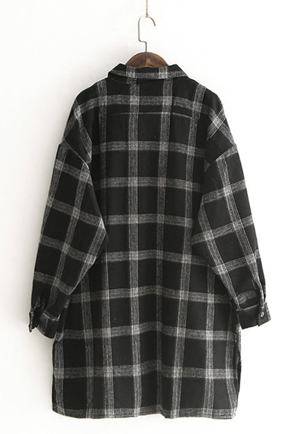 Creamtopmall Lapel Thickening Brushed Plaid Flannel Cardigan