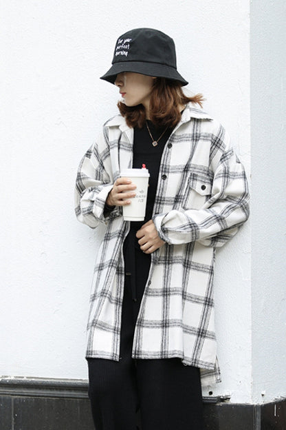 Creamtopmall Lapel Thickening Brushed Plaid Flannel Cardigan