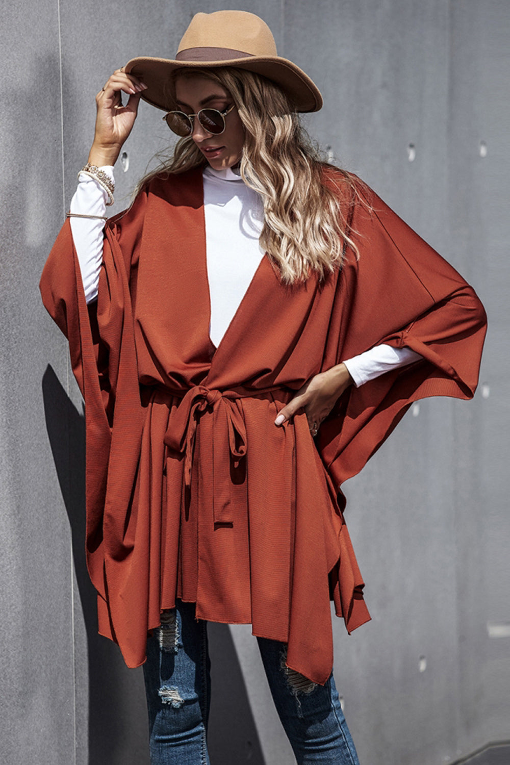 Creamtopmall Bat-Sleeve Strappy Cloak Coat