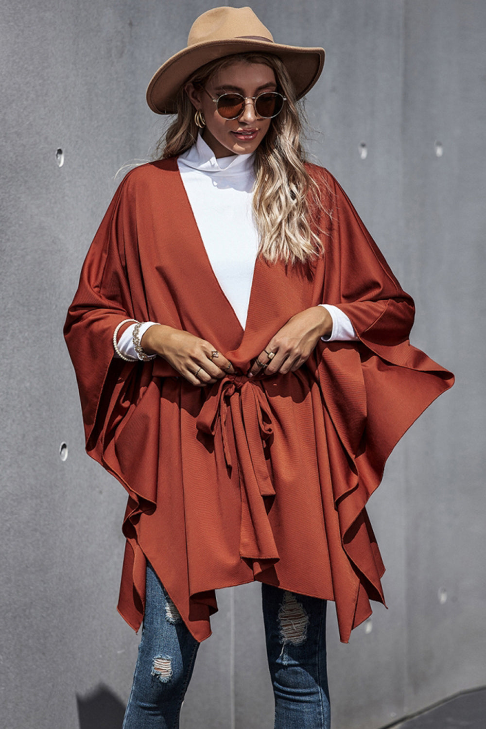 Creamtopmall Bat-Sleeve Strappy Cloak Coat