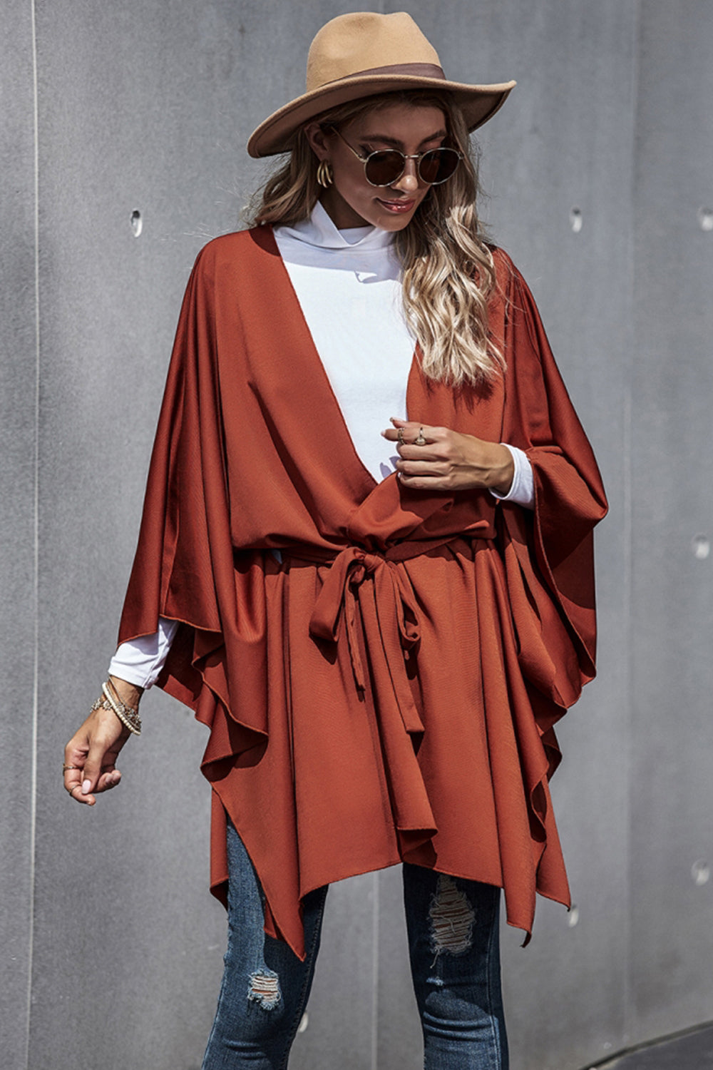 Creamtopmall Bat-Sleeve Strappy Cloak Coat