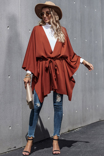 Creamtopmall Bat-Sleeve Strappy Cloak Coat