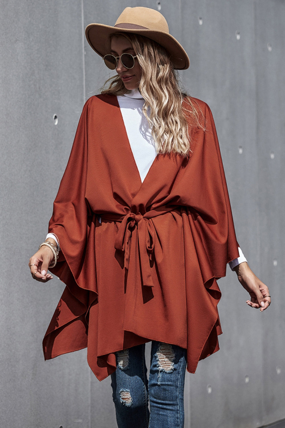 Creamtopmall Bat-Sleeve Strappy Cloak Coat