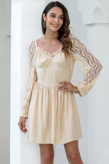 Creamtopmall Solid Color Lace Stitching Dress