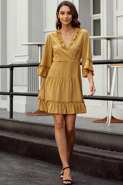 Creamtopmall V-neck Solid Color Large Dress