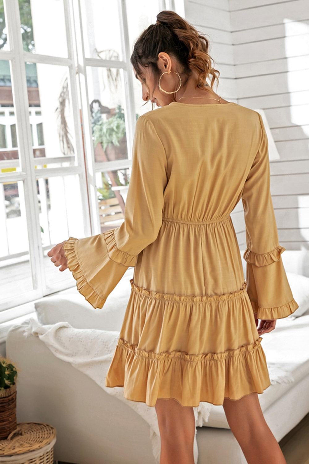 Creamtopmall V-neck Solid Color Slim Dress