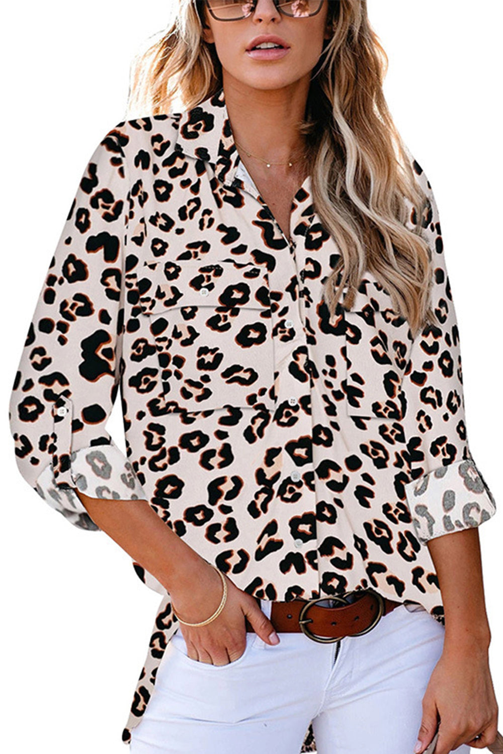 Creamtopmall Leopard Print Nine-sleeve V-neck Blouse