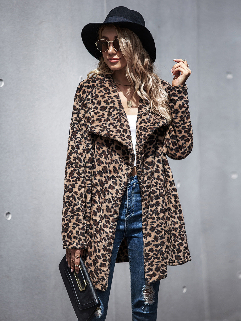 Creamtopmall Leopard Trench Faux Fur coat