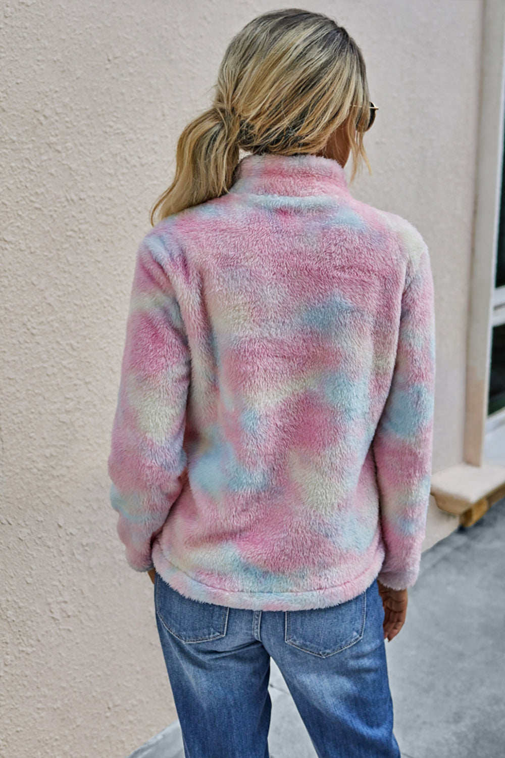 Creamtopmall Stand Collar Tie Dyed Plush Sweater