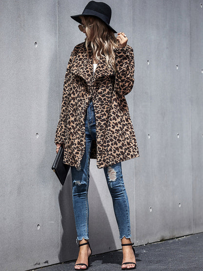 Creamtopmall Leopard Trench Faux Fur coat