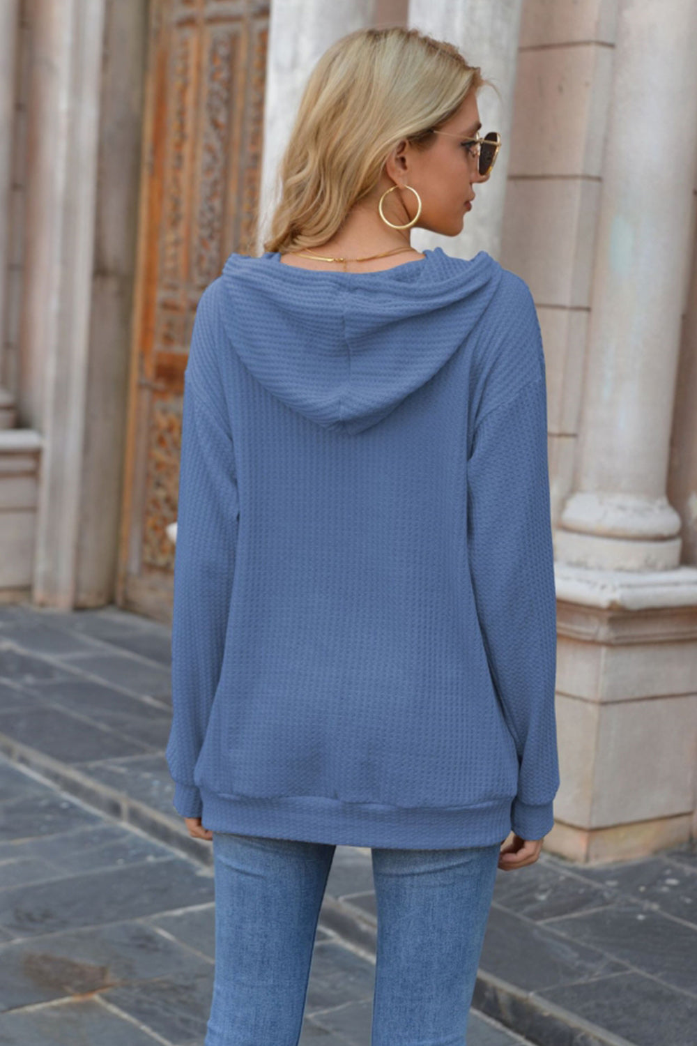 Creamtopmall Hooded Pocket Solid Color Sweater