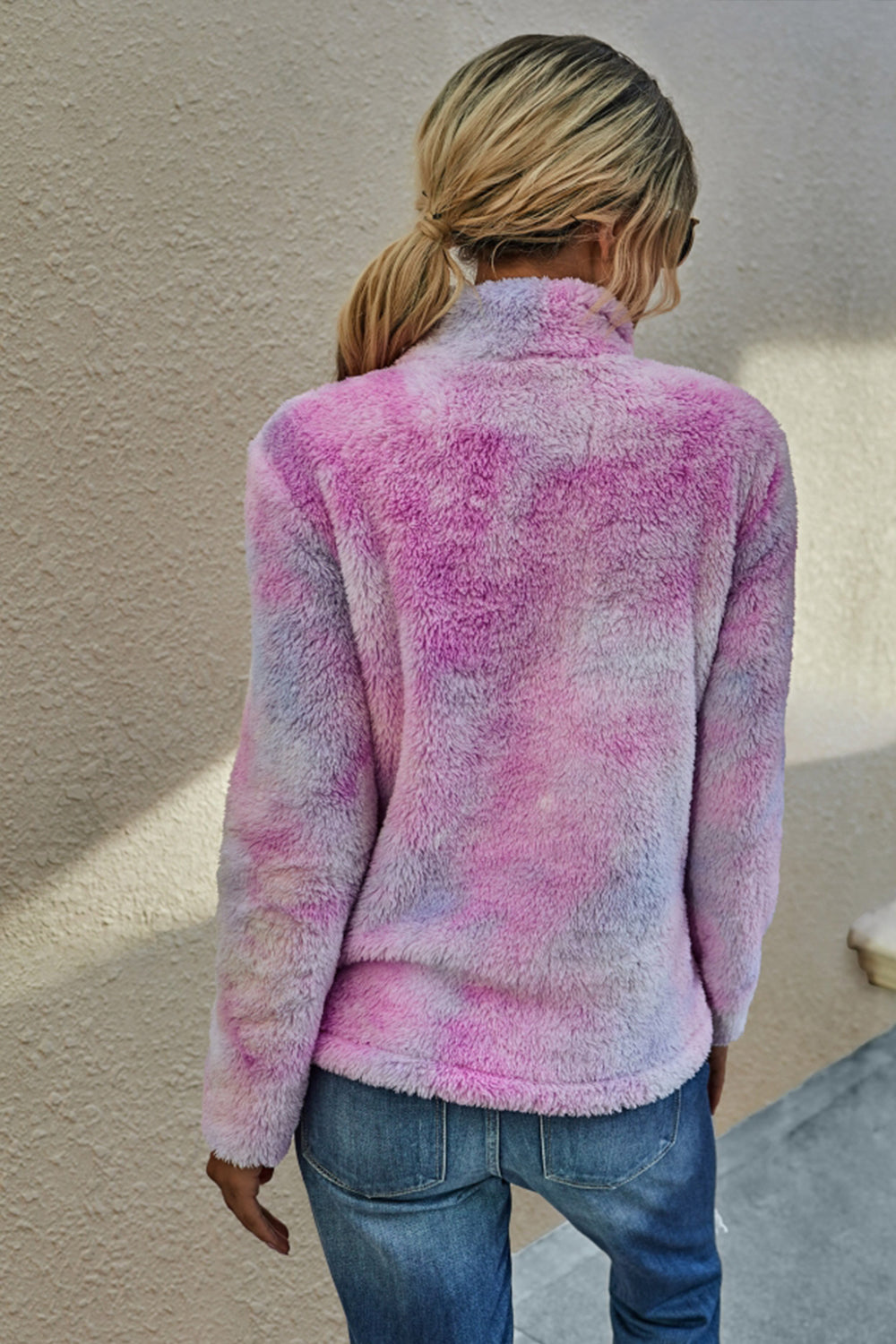 Creamtopmall Stand Collar Tie Dyed Plush Sweater