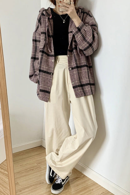 Creamtopmall Retro Hooded Plaid Shirt