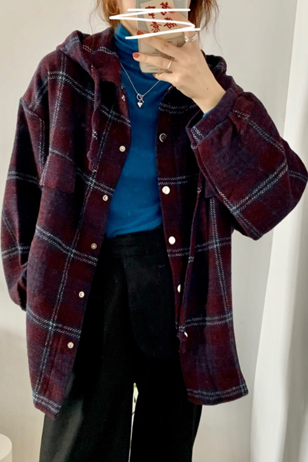 Creamtopmall Retro Hooded Plaid Shirt