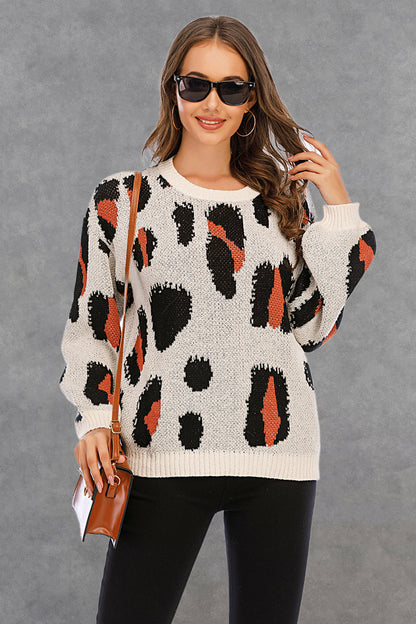 Creamtopmall Leopard Round Neck Pullover Sweater