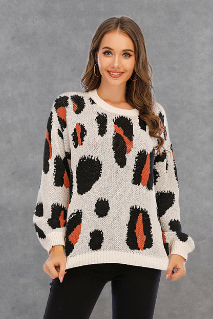 Creamtopmall Leopard Round Neck Pullover Sweater