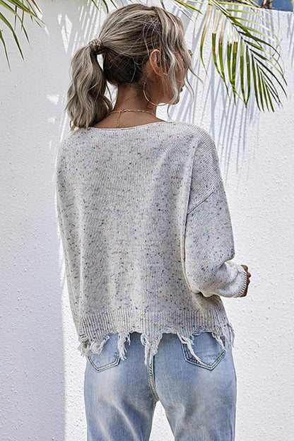 Creamtopmall Long-sleeved Loose Knit Distressed Sweater