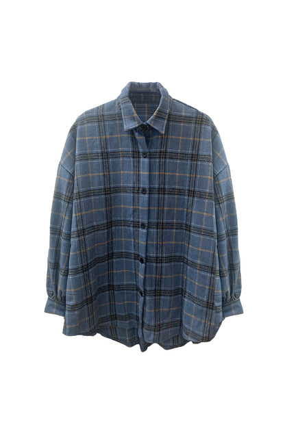 Creamtopmall Single Breasted Tweed Plaid Flannel Shirt