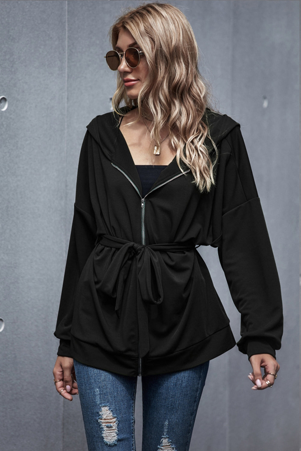 Creamtopmall Loose High Waist Hooded Jacket