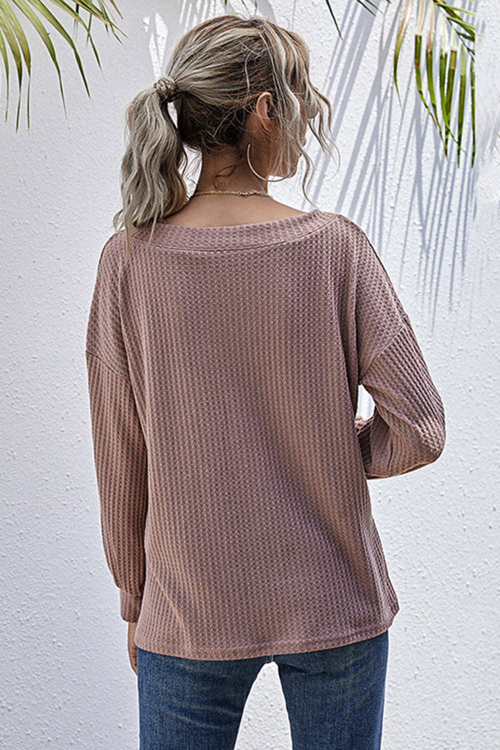 Creamtopmall V-neck Loose Long-sleeved Knitted Top