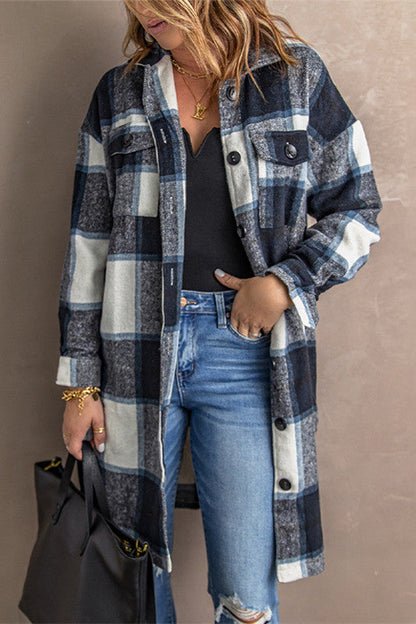 Creamtopmall Lapel Knit Long casual Tweed Plaid Jacket