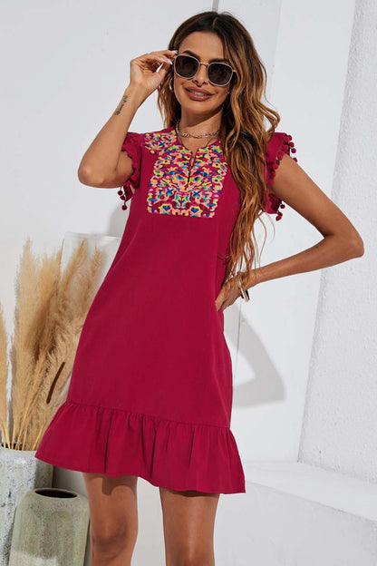 Creamtopmall Solid Color Embroidered Dress