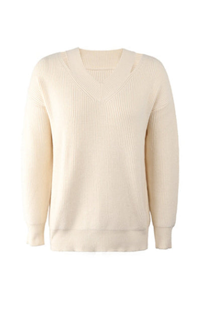 Creamtopmall V-Neck Solid Color Sweater