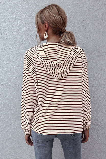 Creamtopmall Striped Hooded V-neck Sweater