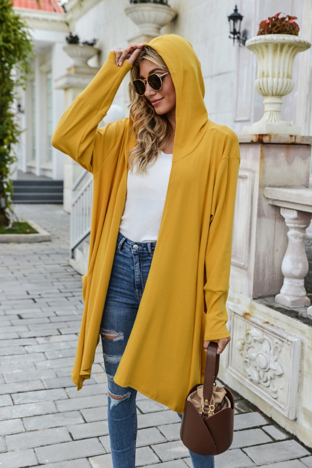 Creamtopmall Solid Color Long Sleeve Hooded Coat