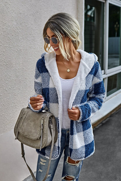 Creamtopmall Both Sides Wearable Plaid Plush Coat