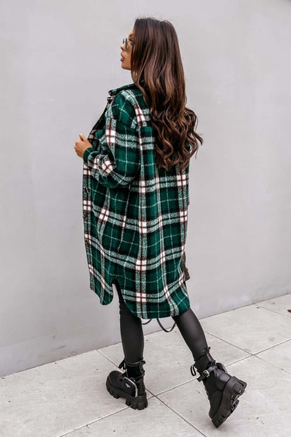 Creamtopmall Plaid Print Woolen Coat