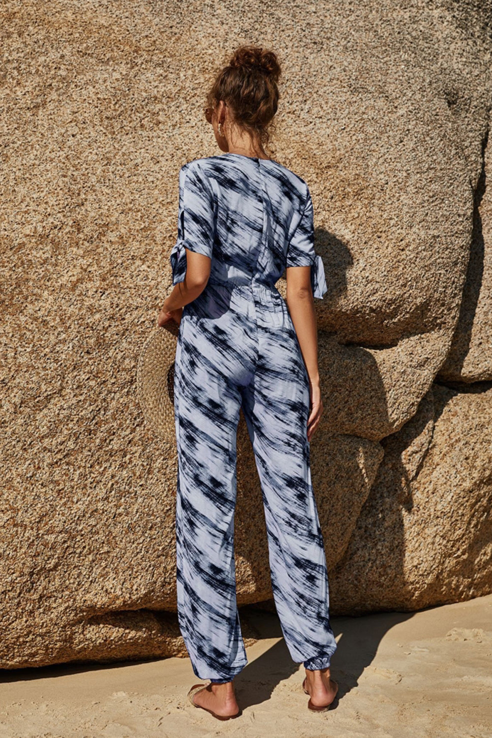 creamtopmall Printed Tie Jumpsuit