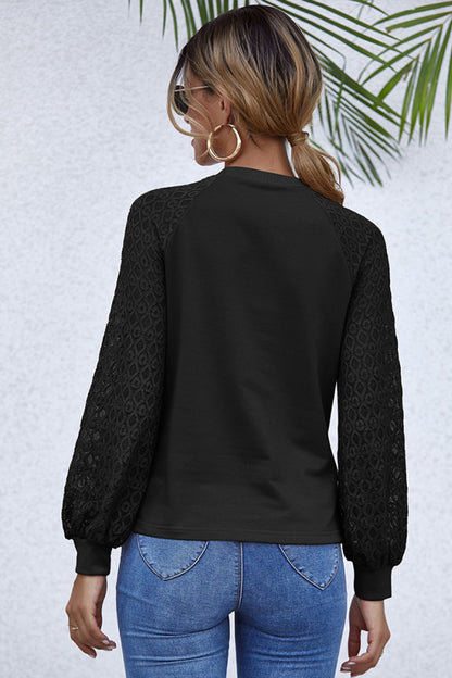 Creamtopmall Stitching Long Sleeve Hollowed Out Slim Top