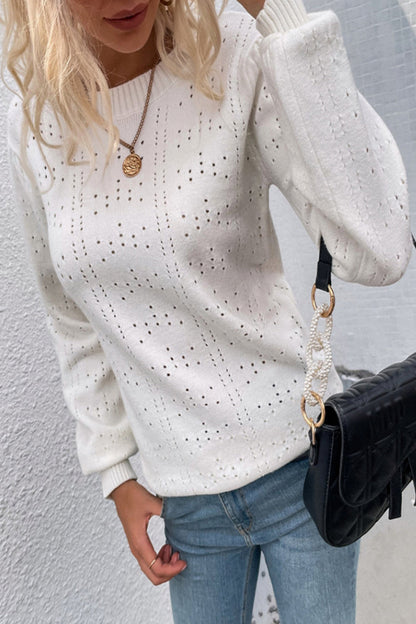 Creamtopmall Solid Color Lantern Sleeve Hollow Sweater