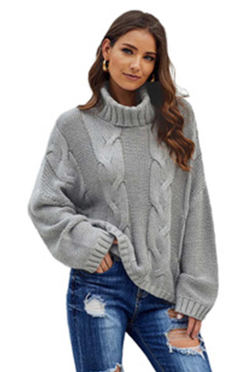 Creamtopmall Twisted Knit Long Sleeve Sweater